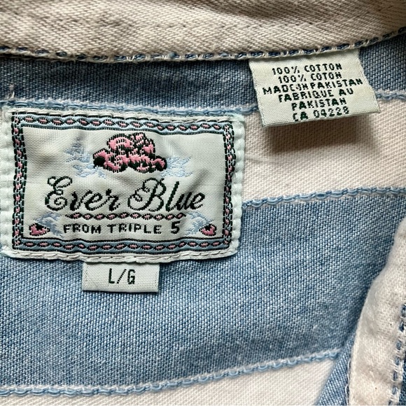 Vintage 100% Cotton denim striped button down sleeveless Ever Blue by Triple 5 - Picture 2 of 5